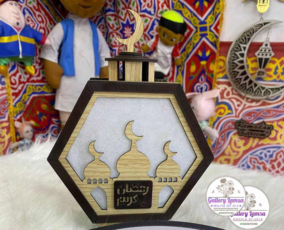فانوس خشبي سداسي بواجهة مسجد شفافة - تصميم 5